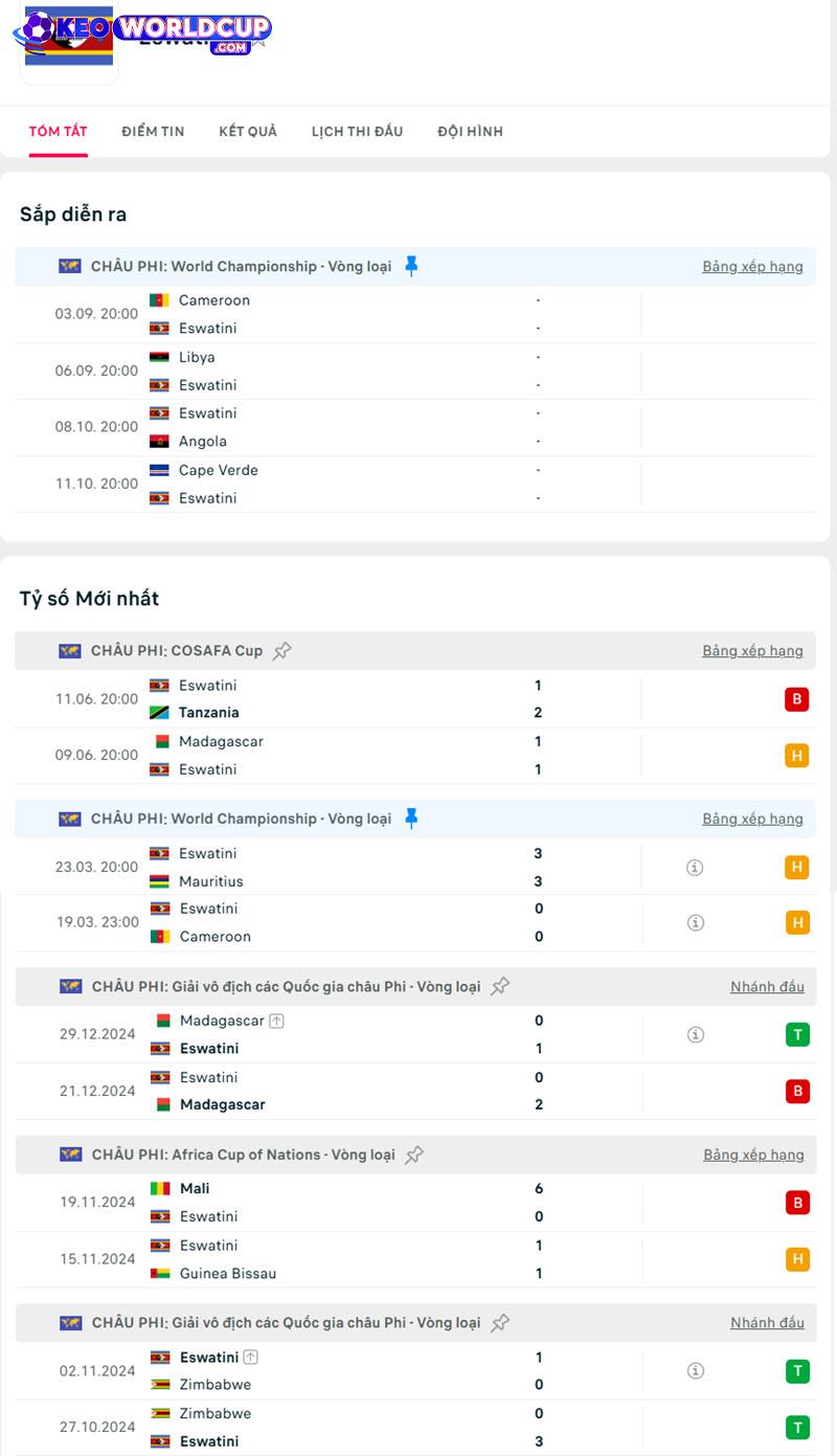 phong độ Cameroon vs Eswatini